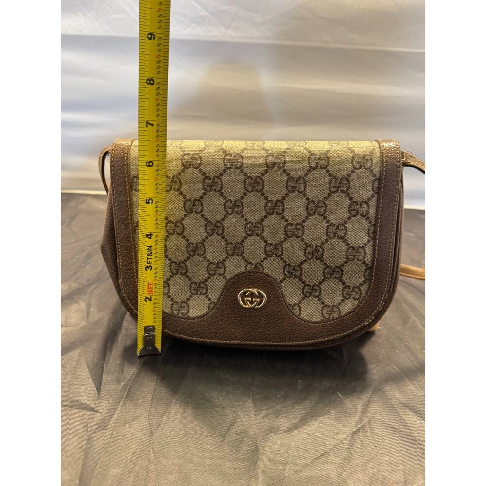 Vintage Gucci 1980s GG Supreme Canvas Brown Leather Crossbody Saddle Bag Italy - Picture 8 of 11